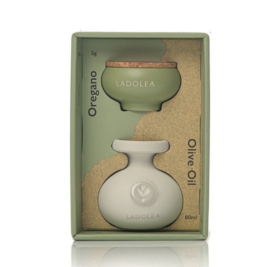 Ladolea Greek Oregano & Organic Extra Virgin Olive Oil in Ceramic Pots - Gift Pack