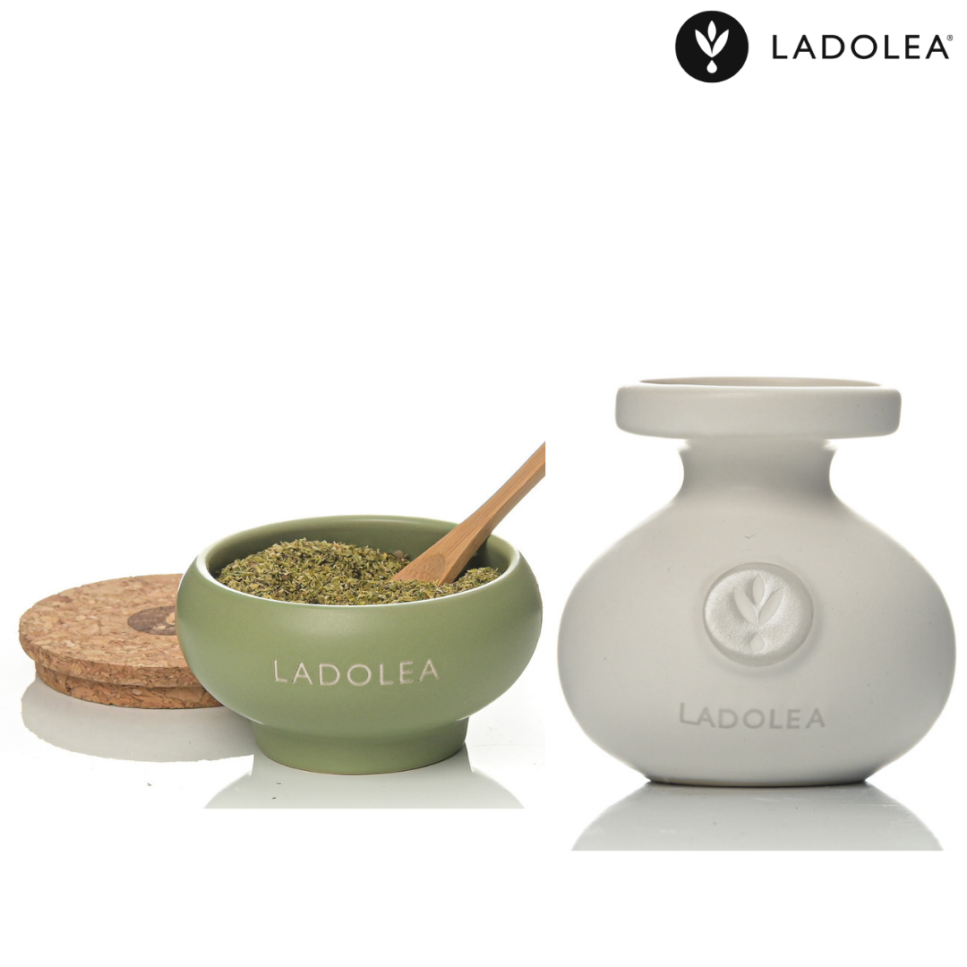 Ladolea Greek Oregano & Organic Extra Virgin Olive Oil in Ceramic Pots - Gift Pack