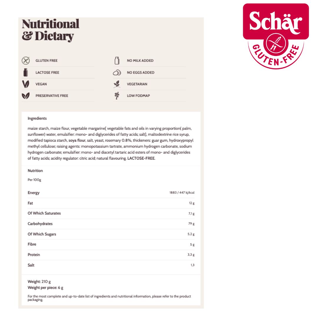Schar Gluten Free Crackers with Rosemary - 210gr (6x35gr)