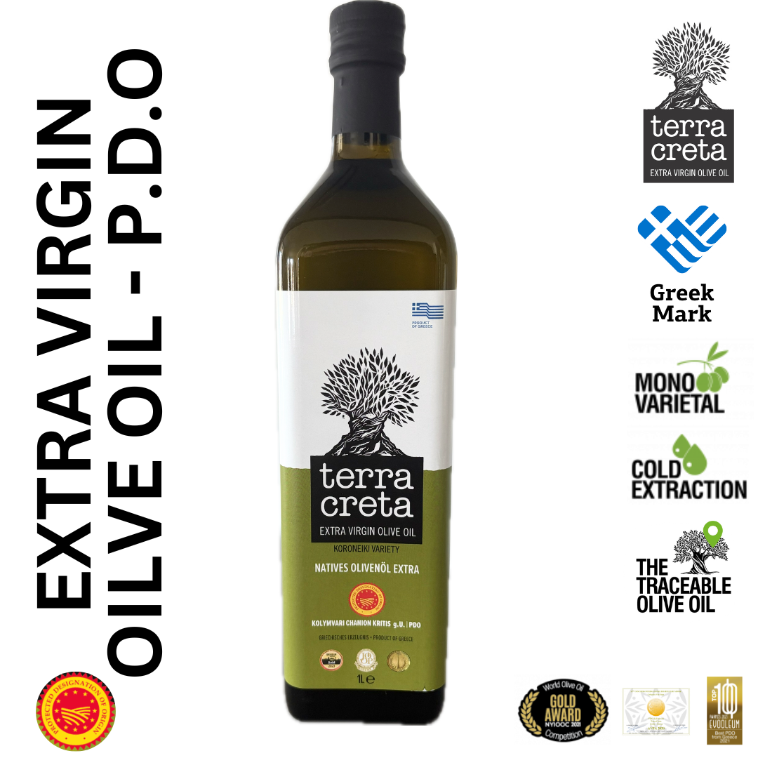 Terra Creta Estate Greek Extra Virgin Olive Oil PDO Kolymvari - 1L Glass Bottle