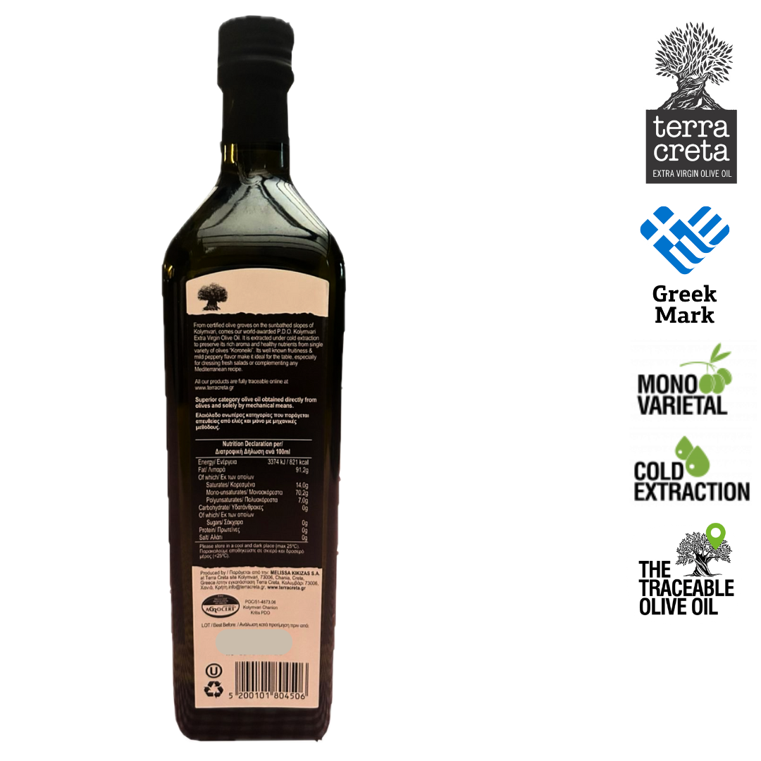 Terra Creta Estate Greek Extra Virgin Olive Oil PDO Kolymvari - 1L Glass Bottle