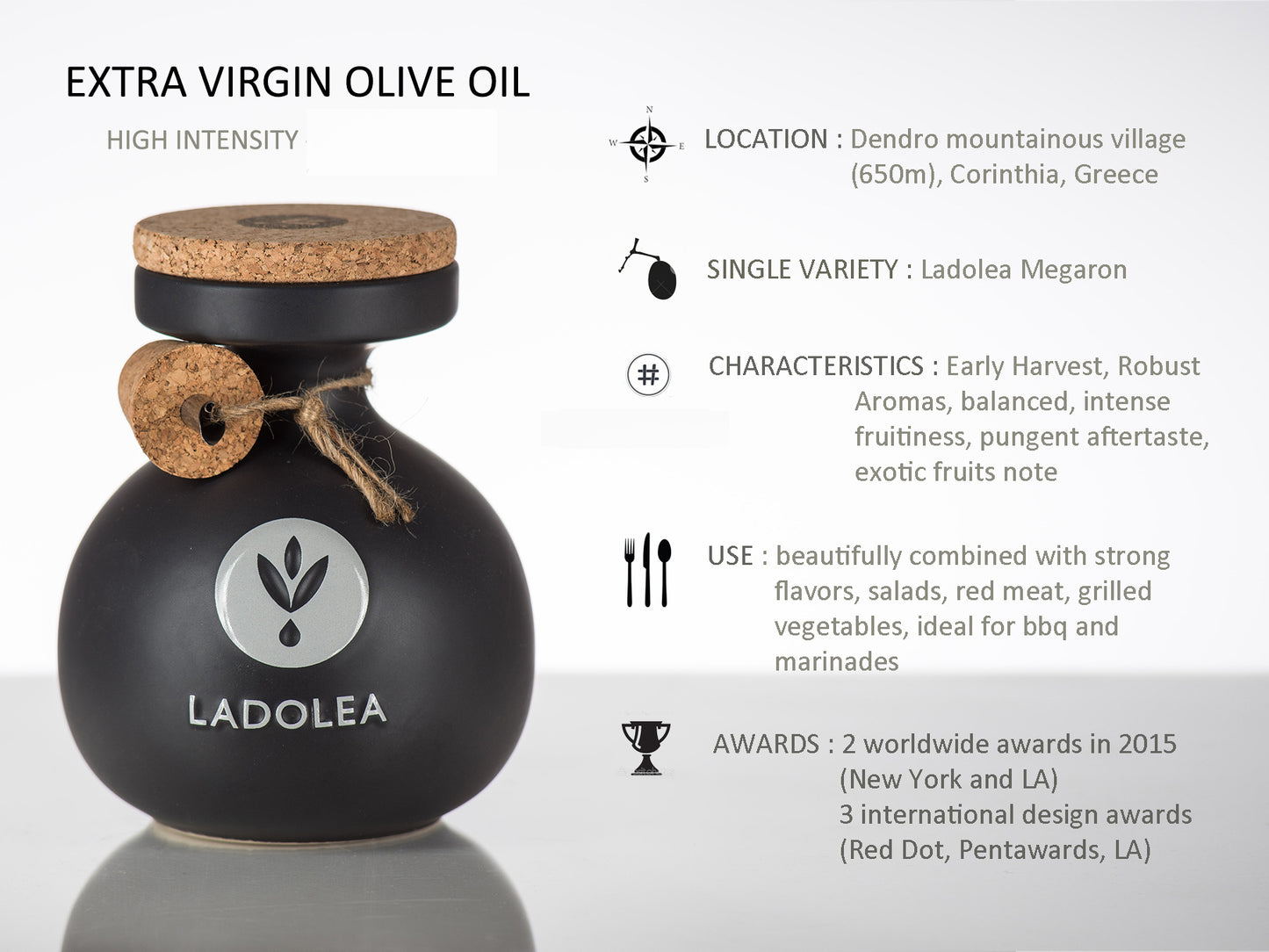 Ladolea Greek Extra Virgin Olive Oil in a Black Ceramic Pot - 600ml