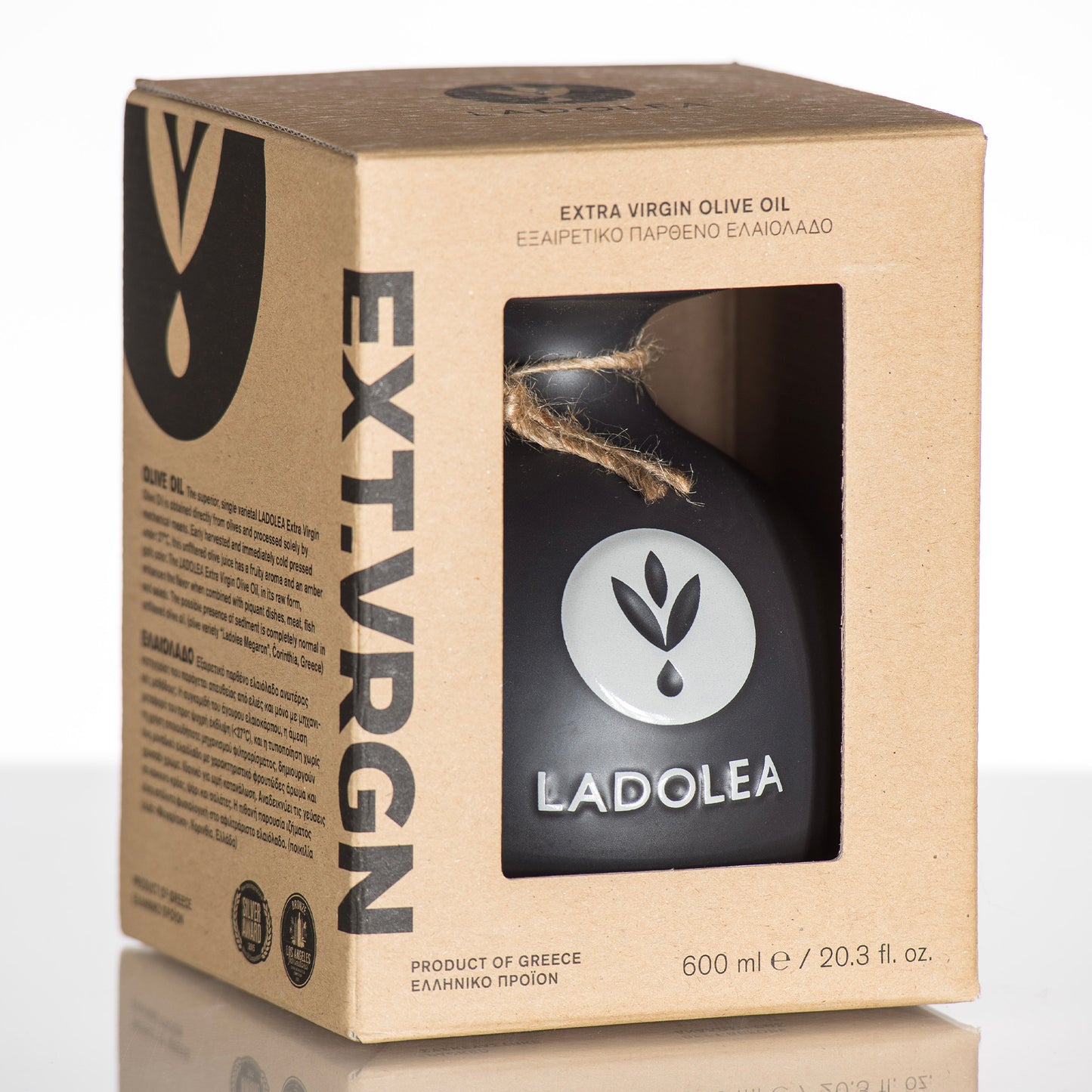 Ladolea Greek Extra Virgin Olive Oil in a Black Ceramic Pot - 600ml