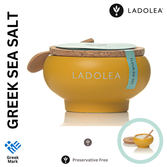 Ladolea Fleur de Sel Greek Sea Salt in a Ceramic Pot, 100g
