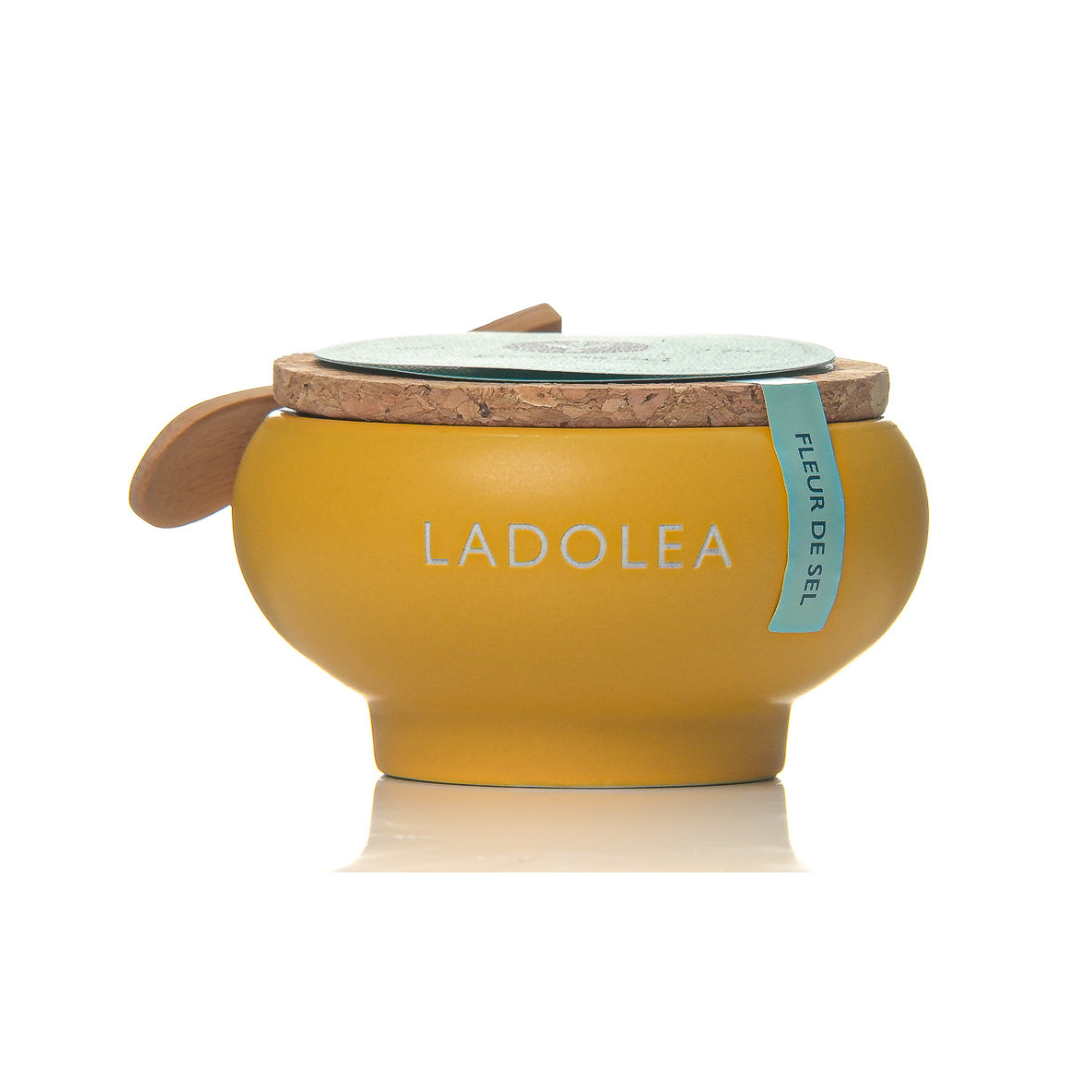 Ladolea Fleur de Sel Greek Sea Salt in a Ceramic Pot, 100g