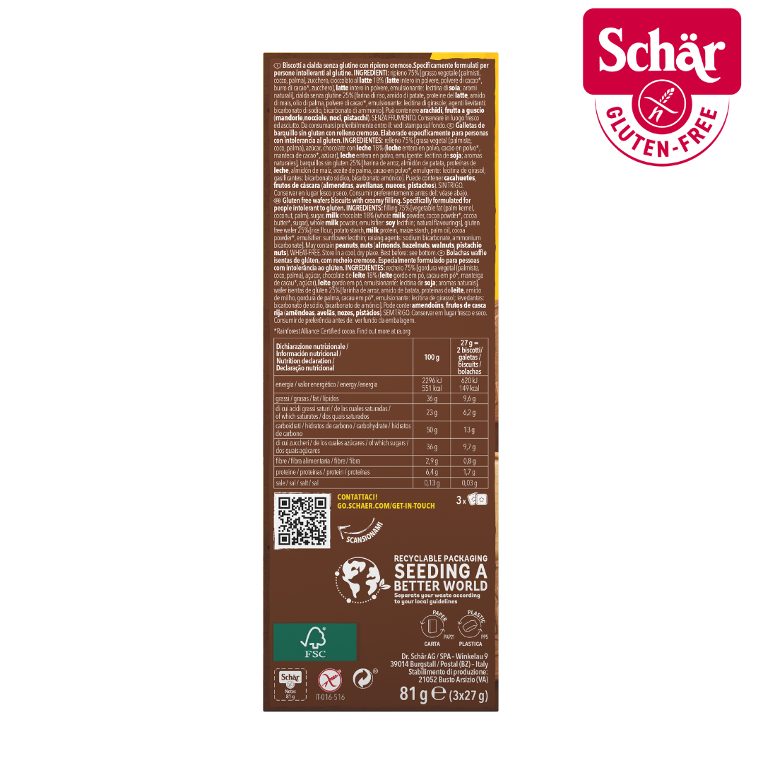 Schar Notes Chocolate Cream Wafers, Gluten Free - 81gr