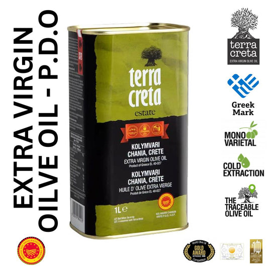 Terra Creta Estate Greek Extra Virgin Olive Oil PDO Kolymvari 1L Tin