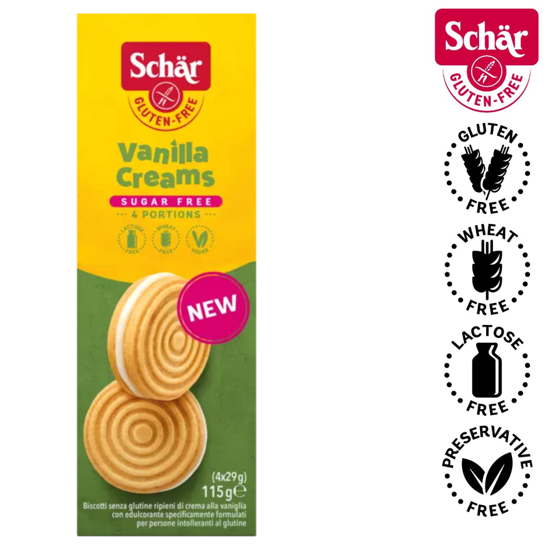 Schar Vanilla Creams Cookies Sugar free, Gluten Free - 115gr