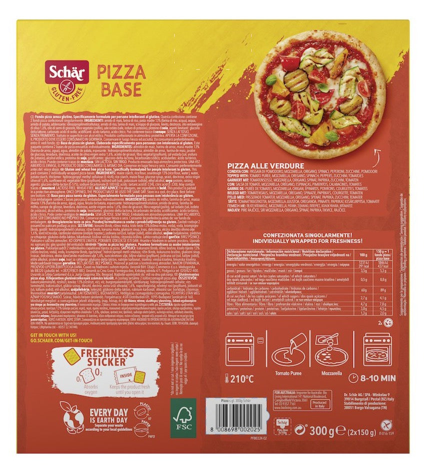 Schar Pizza Base,  Gluten Free - 300gr (2x150gr)