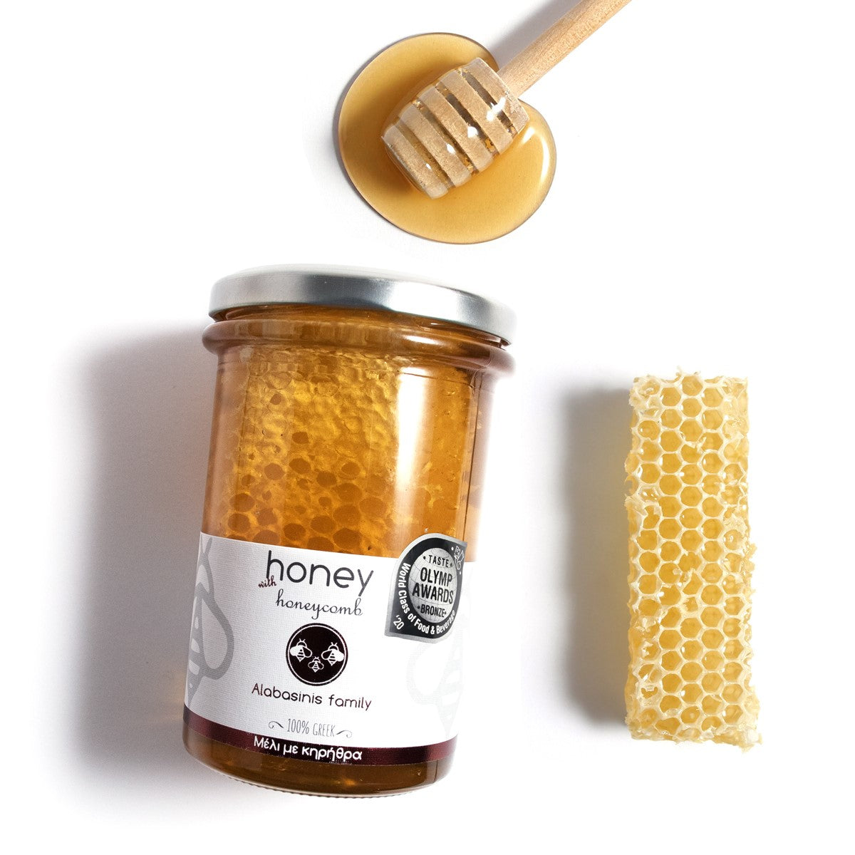 Alabasinis Bee Farm Greek Honeycomb with Honey In a Jar