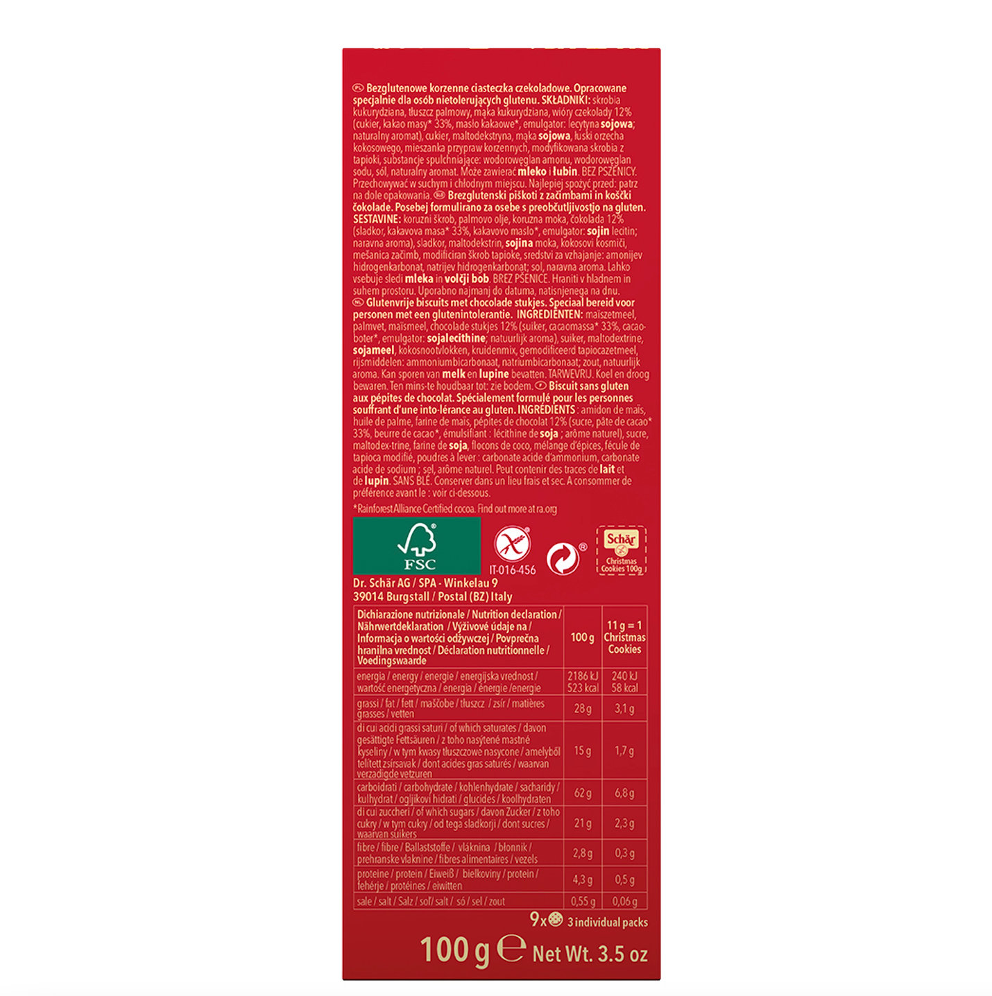 Schar Gluten Free Christmas Cookies with Cinnamon, 100g