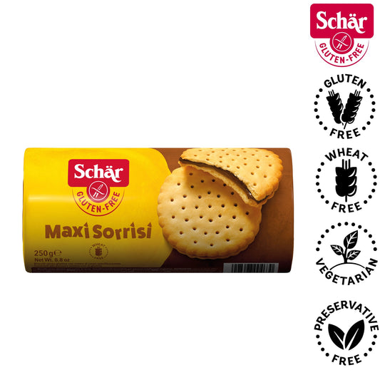 Gluten Free Maxi Sorrisi, Vanilla and Chocolate Sandwich 250g